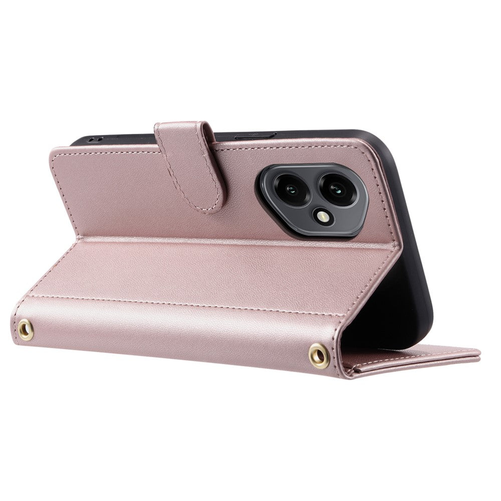 For Honor 400 5G (Global) Case Wallet Rhombus Grid PU Leather Phone Cover with Shoulder Strap / Wrist Strap