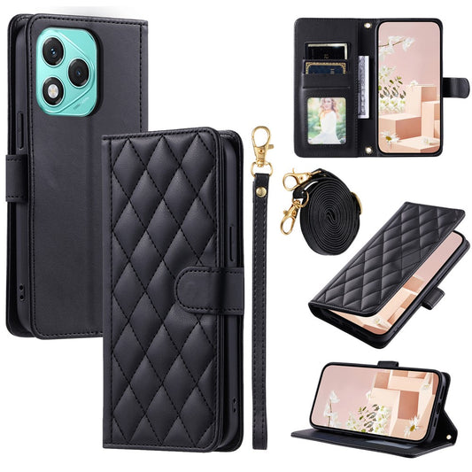 Honor X60i 5G / Honor X70i / Honor 400 Lite 5G Wallet-Handyhülle – mit Riemen, mit Rautenmuster, aus PU-Leder