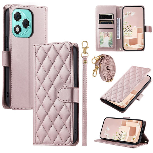 Honor X60i 5G / Honor X70i / Honor 400 Lite 5G Wallet-Handyhülle – mit Riemen, mit Rautenmuster, aus PU-Leder