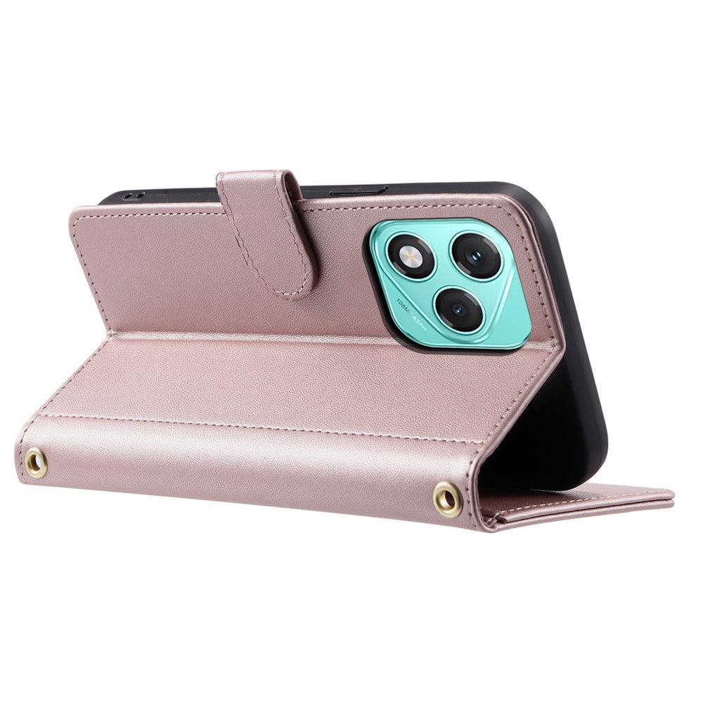 Phone Case For Honor 400 Lite 5G / X70i / X60i 5G Wallet Rhombus Grid PU Leather Cover with Shoulder Strap / Wrist Strap