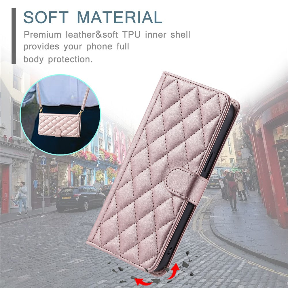For Honor 400 Pro 5G (Global) Case Wallet Rhombus Grid PU Leather Phone Cover with Shoulder Strap / Wrist Strap