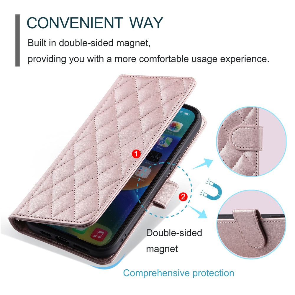 For Honor 400 Pro 5G (Global) Case Wallet Rhombus Grid PU Leather Phone Cover with Shoulder Strap / Wrist Strap