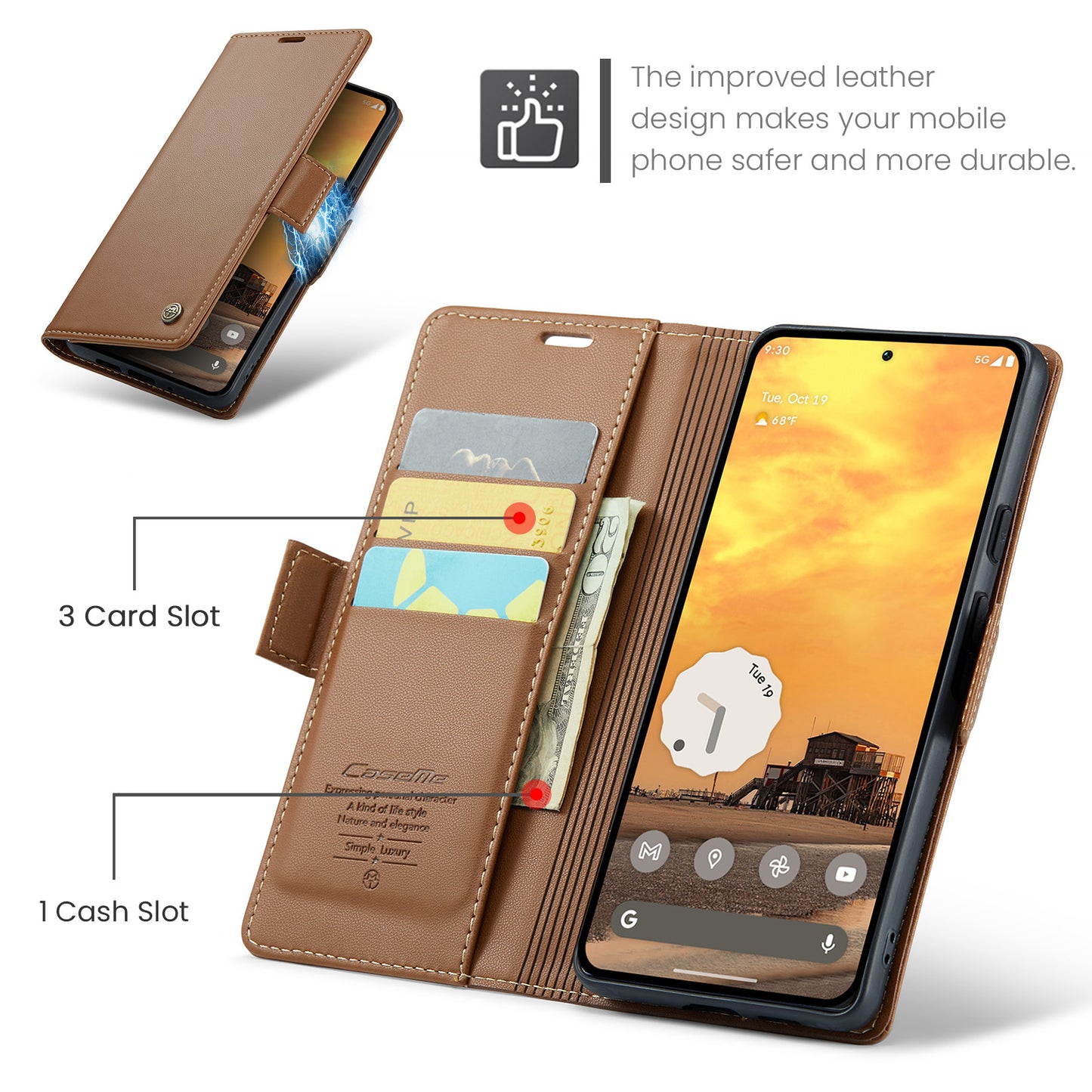 Pixel 10 Pro / 10 / 9 Pro / 9 Glänzende Wallet-Hülle – RFID-Schutz & Ständer