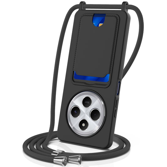 For Xiaomi Redmi 14R 5G / Xiaomi Poco C75 4G / Xiaomi Poco C75 5G / Xiaomi Redmi A4 5G / Xiaomi Redmi A3 Pro 4G / Xiaomi Poco M7 5G / Xiaomi Redmi 14C 4G Case Liquid Silicone Card Holder Back Phone Cover with Lanyard