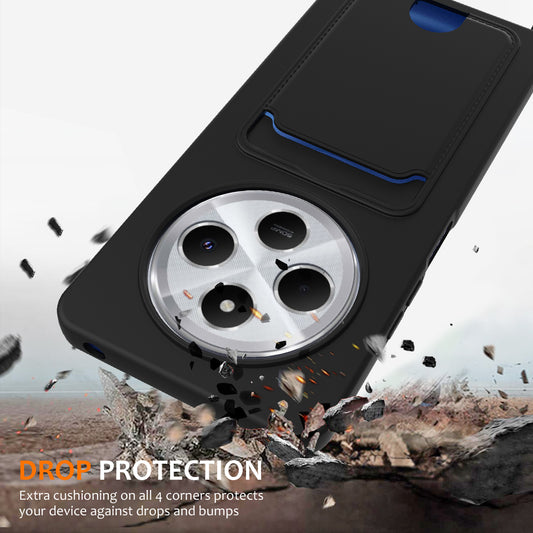 For Xiaomi Redmi 14R 5G / Xiaomi Poco C75 4G / Xiaomi Poco C75 5G / Xiaomi Redmi A4 5G / Xiaomi Redmi A3 Pro 4G / Xiaomi Poco M7 5G / Xiaomi Redmi 14C 4G Case Liquid Silicone Card Holder Back Phone Cover with Lanyard