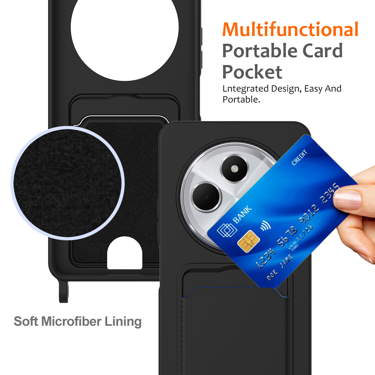 For Xiaomi Redmi 14R 5G / Xiaomi Poco C75 4G / Xiaomi Poco C75 5G / Xiaomi Redmi A4 5G / Xiaomi Redmi A3 Pro 4G / Xiaomi Poco M7 5G / Xiaomi Redmi 14C 4G Case Liquid Silicone Card Holder Back Phone Cover with Lanyard