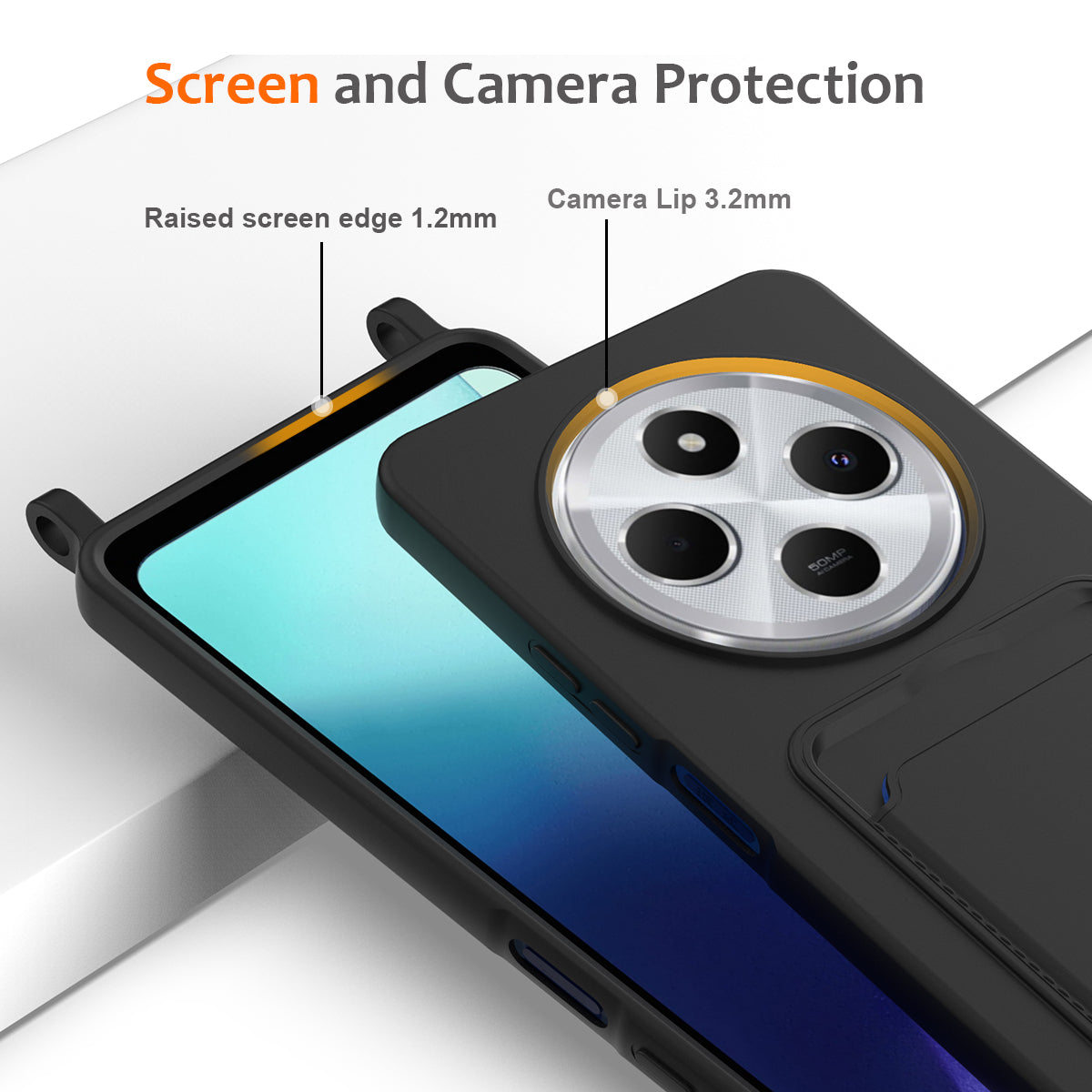 For Xiaomi Redmi 14R 5G / Xiaomi Poco C75 4G / Xiaomi Poco C75 5G / Xiaomi Redmi A4 5G / Xiaomi Redmi A3 Pro 4G / Xiaomi Poco M7 5G / Xiaomi Redmi 14C 4G Case Liquid Silicone Card Holder Back Phone Cover with Lanyard
