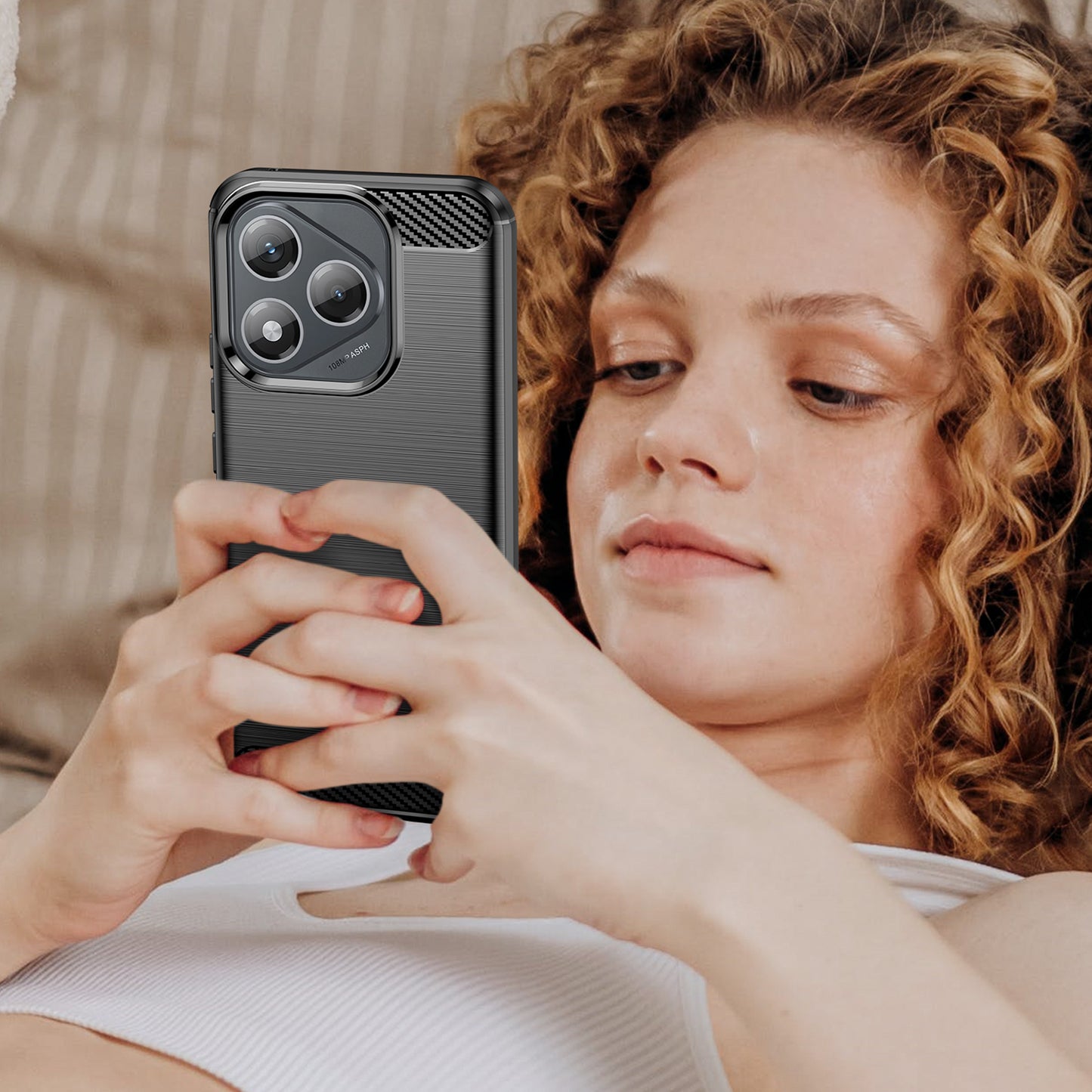 WANLONFENG For Honor 400 Lite 5G Case with Screen Film  LS Series Big Lens Hole Brushed Texture TPU Phone Cover