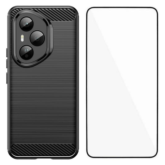 Honor 400 Pro 5G (Global) Handyhülle – WANLONFENG mit Displayschutzfolie der LS-Serie, großes Linsenloch, gebürstete Textur, TPU