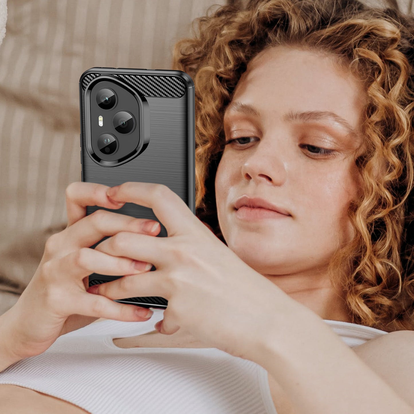 WANLONFENG For Honor 400 Pro 5G (Global) Case with Screen Film  LS Series Big Lens Hole Brushed Texture TPU Phone Cover