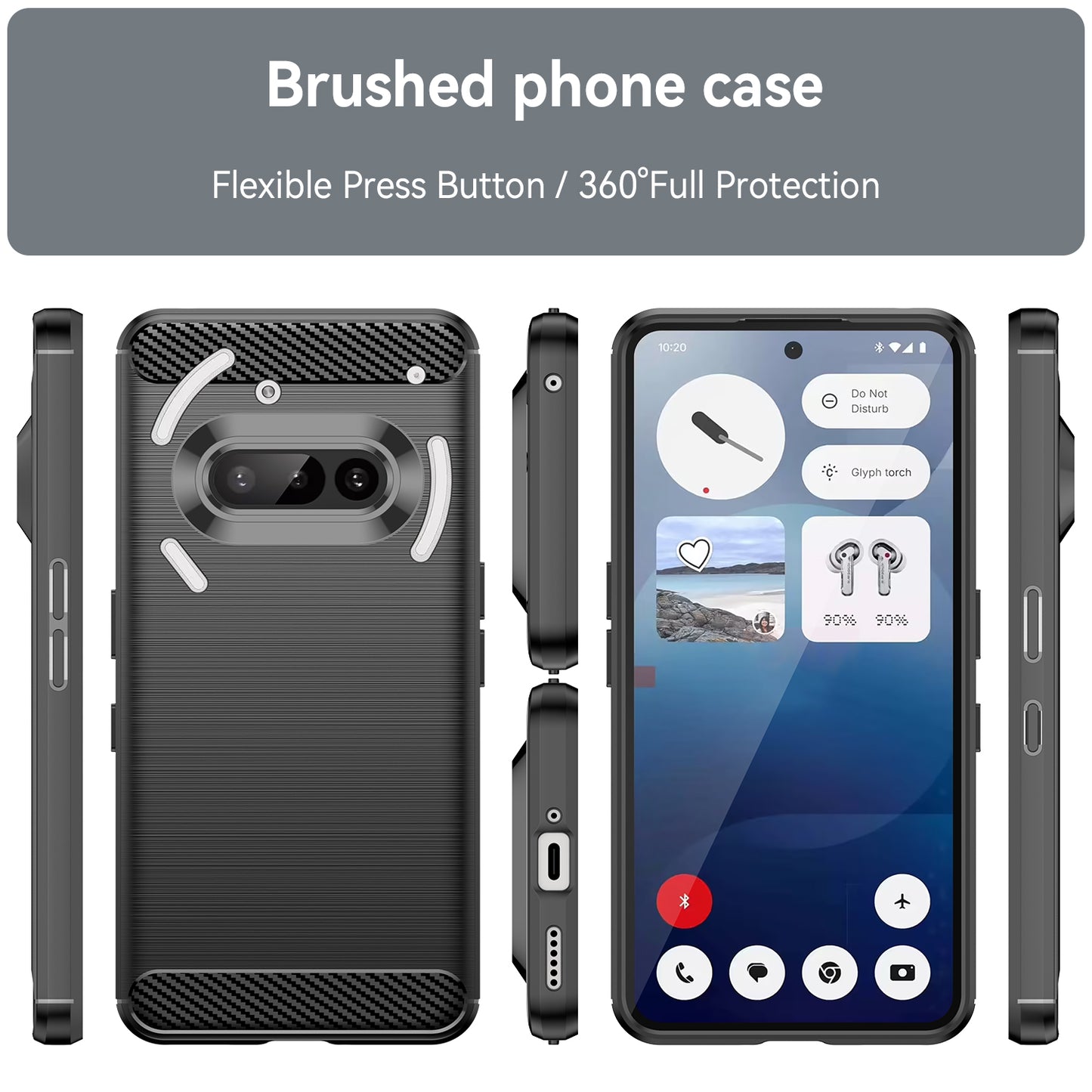 Nothing Phone (3a) Transparente Handyhülle – Mit gehärtetem Glas, LS-Serie, aus TPU mit gebürsteter Textur
