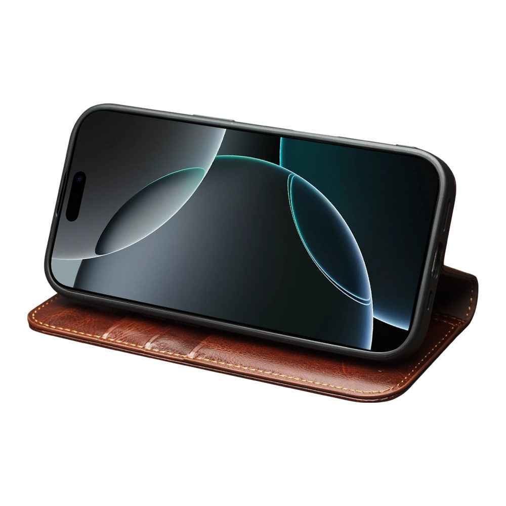 iPhone 17 Pro Echtleder-Handyhülle – Geldbörse & Standfunktion