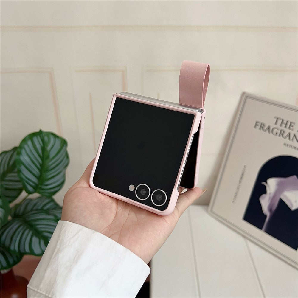 For Samsung Galaxy Z Flip7 5G Case PU Leather + PC Phone Cover with Grip Strap