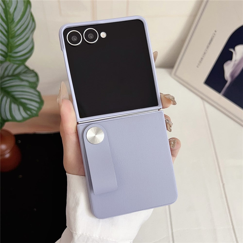 For Samsung Galaxy Z Flip7 5G Case PU Leather + PC Phone Cover with Grip Strap