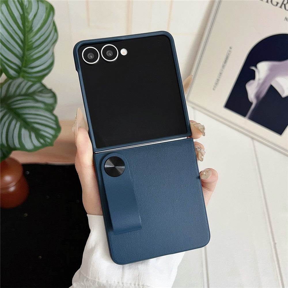 For Samsung Galaxy Z Flip7 5G Case PU Leather + PC Phone Cover with Grip Strap