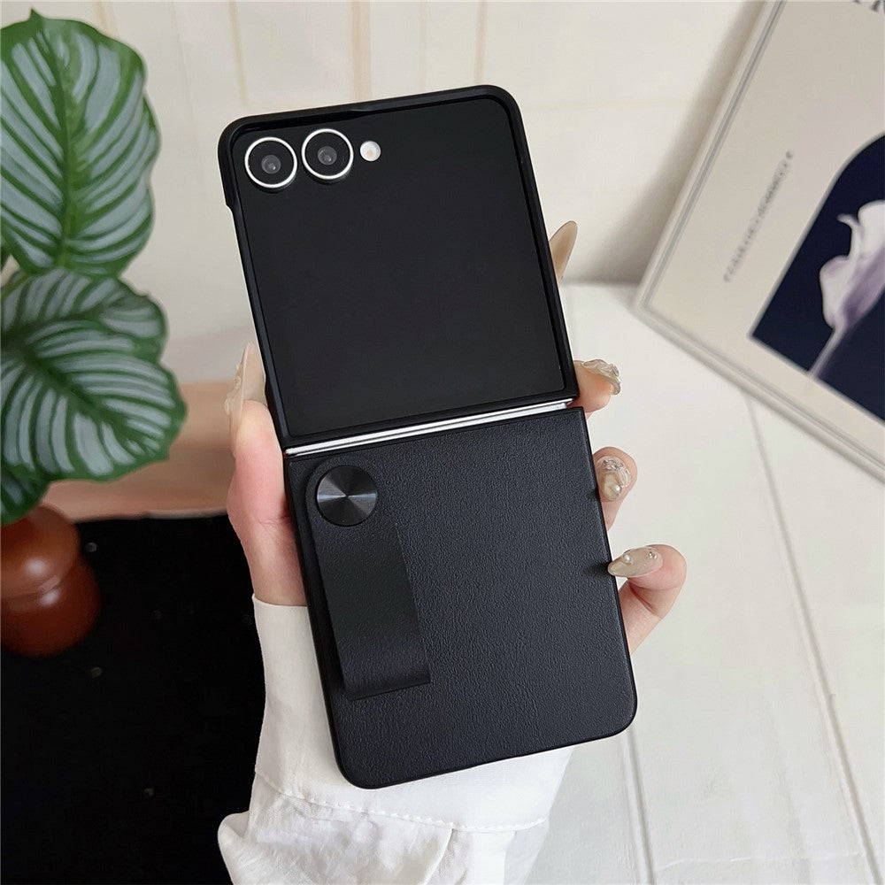 For Samsung Galaxy Z Flip7 5G Case PU Leather + PC Phone Cover with Grip Strap