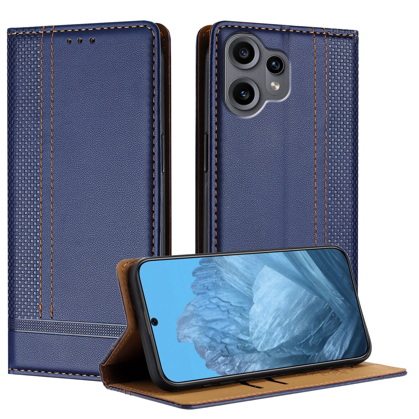 For Nothing CMF Phone 2 Pro Case L-Shaped Grid Pattern Leather Stand Phone Cover with Card Slots