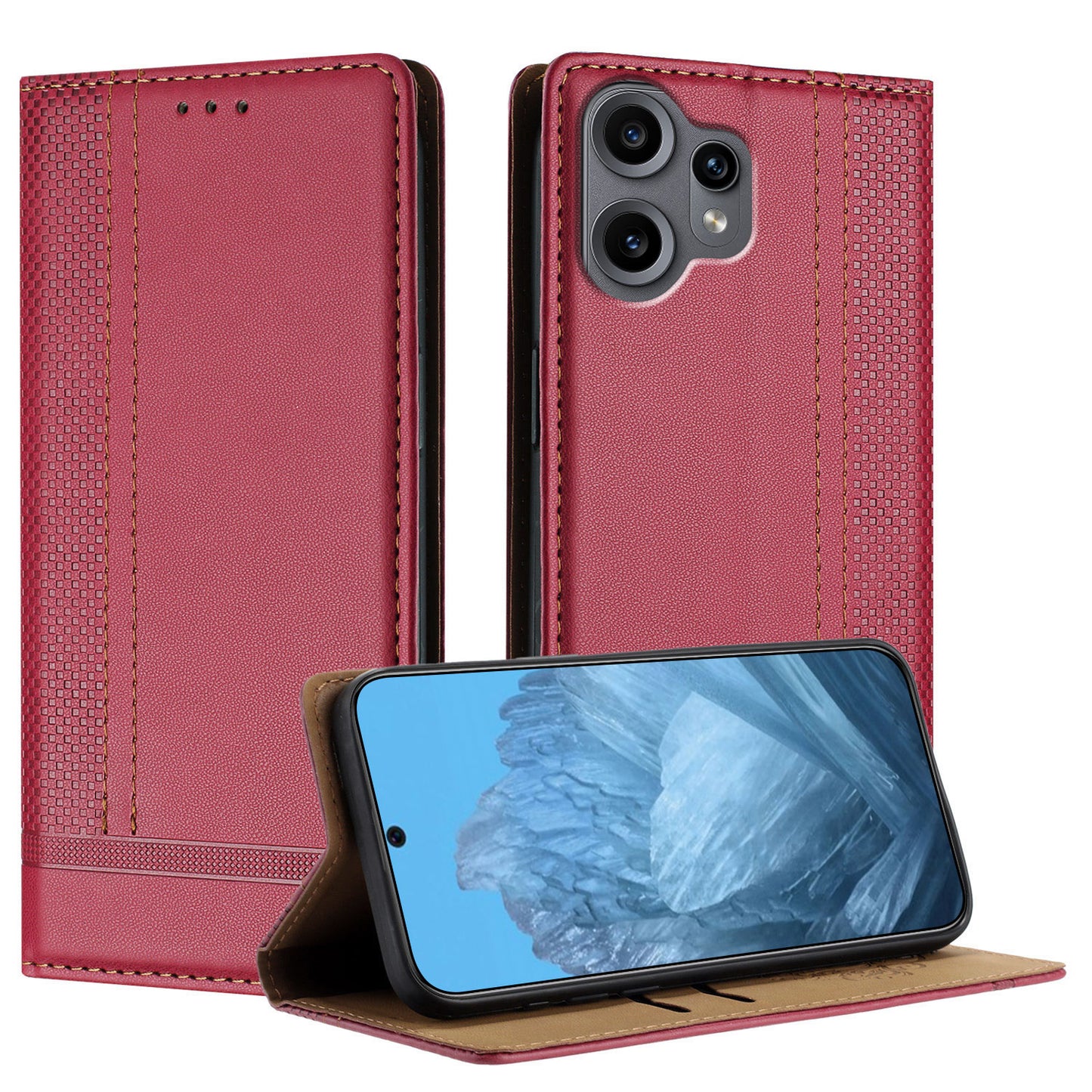 For Nothing CMF Phone 2 Pro Case L-Shaped Grid Pattern Leather Stand Phone Cover with Card Slots