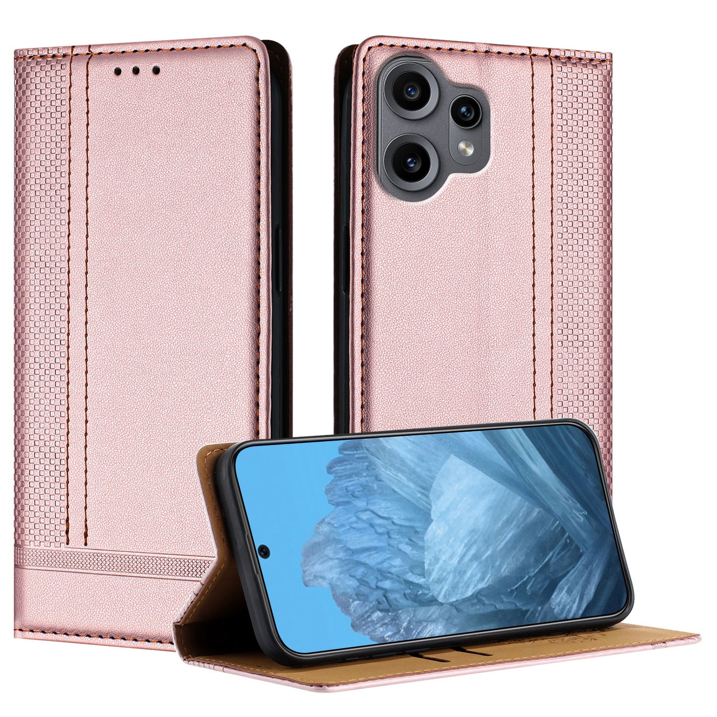 For Nothing CMF Phone 2 Pro Case L-Shaped Grid Pattern Leather Stand Phone Cover with Card Slots