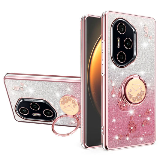 Honor 400 Pro 5G (Global) Handyhülle – KADEM Ring Ständer TPU Blumen Farbverlauf Glitzer