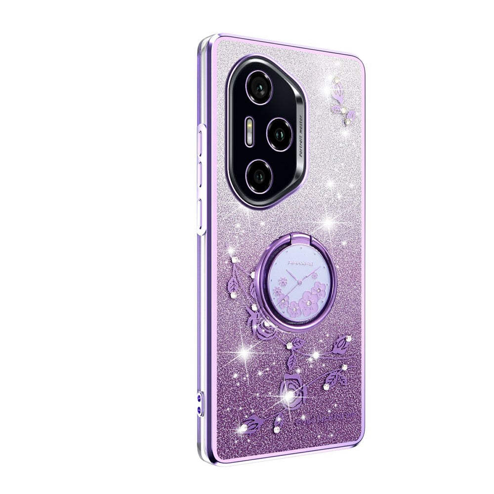 KADEM For Honor 400 Pro 5G (Global) Case Ring Kickstand TPU Flowers Phone Cover Gradient Glitter