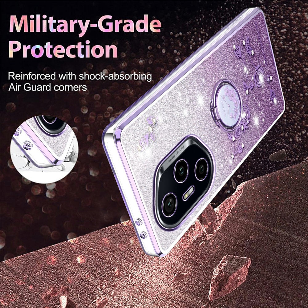 KADEM For Honor 400 Pro 5G (Global) Case Ring Kickstand TPU Flowers Phone Cover Gradient Glitter