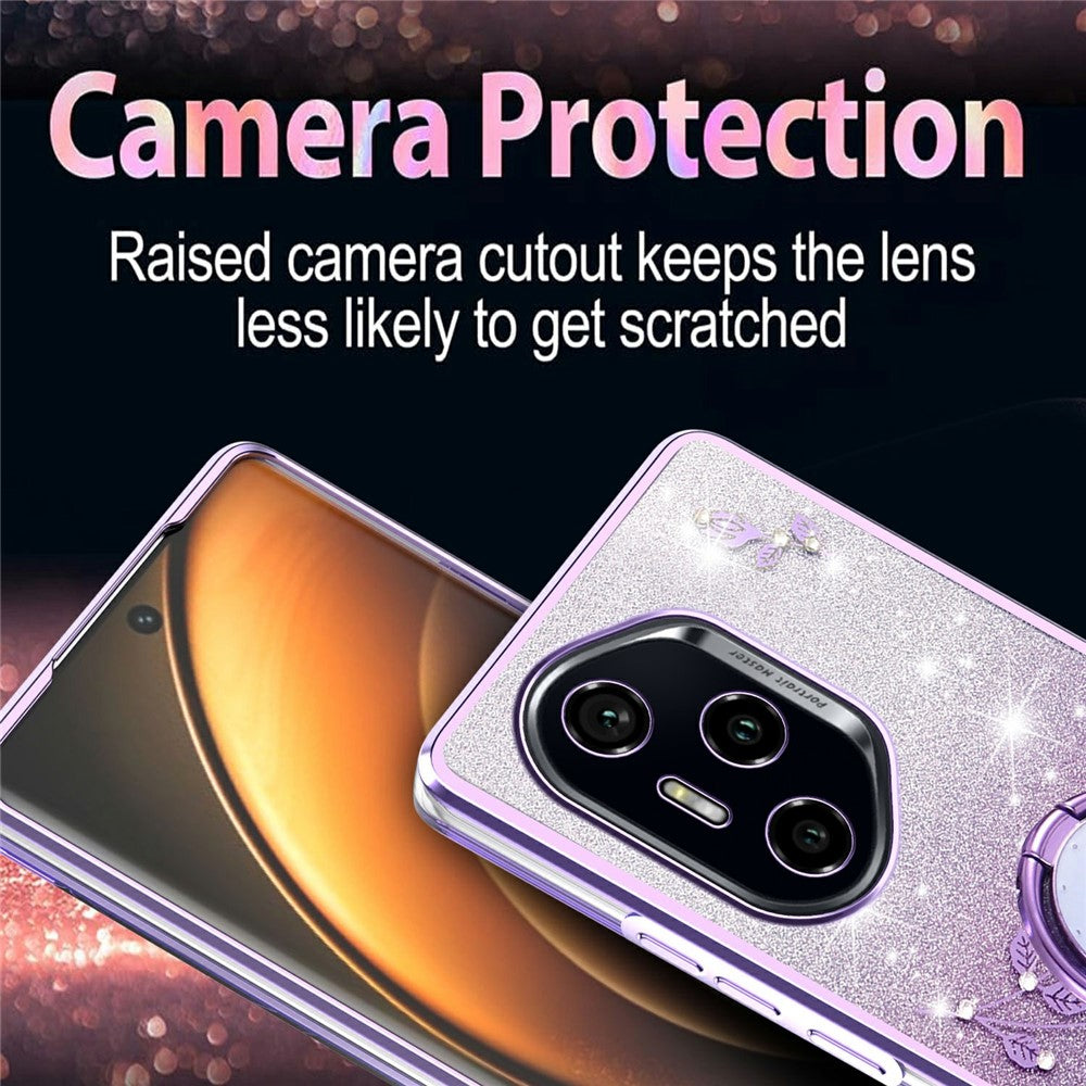 KADEM For Honor 400 Pro 5G (Global) Case Ring Kickstand TPU Flowers Phone Cover Gradient Glitter