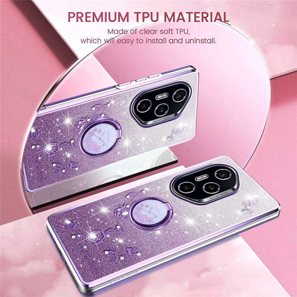 KADEM For Honor 400 Pro 5G (Global) Case Ring Kickstand TPU Flowers Phone Cover Gradient Glitter