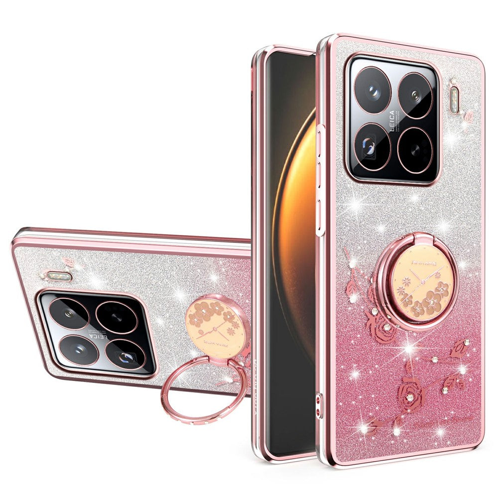 KADEM For Xiaomi 15S Pro Case Ring Kickstand TPU Flowers Phone Cover Gradient Glitter