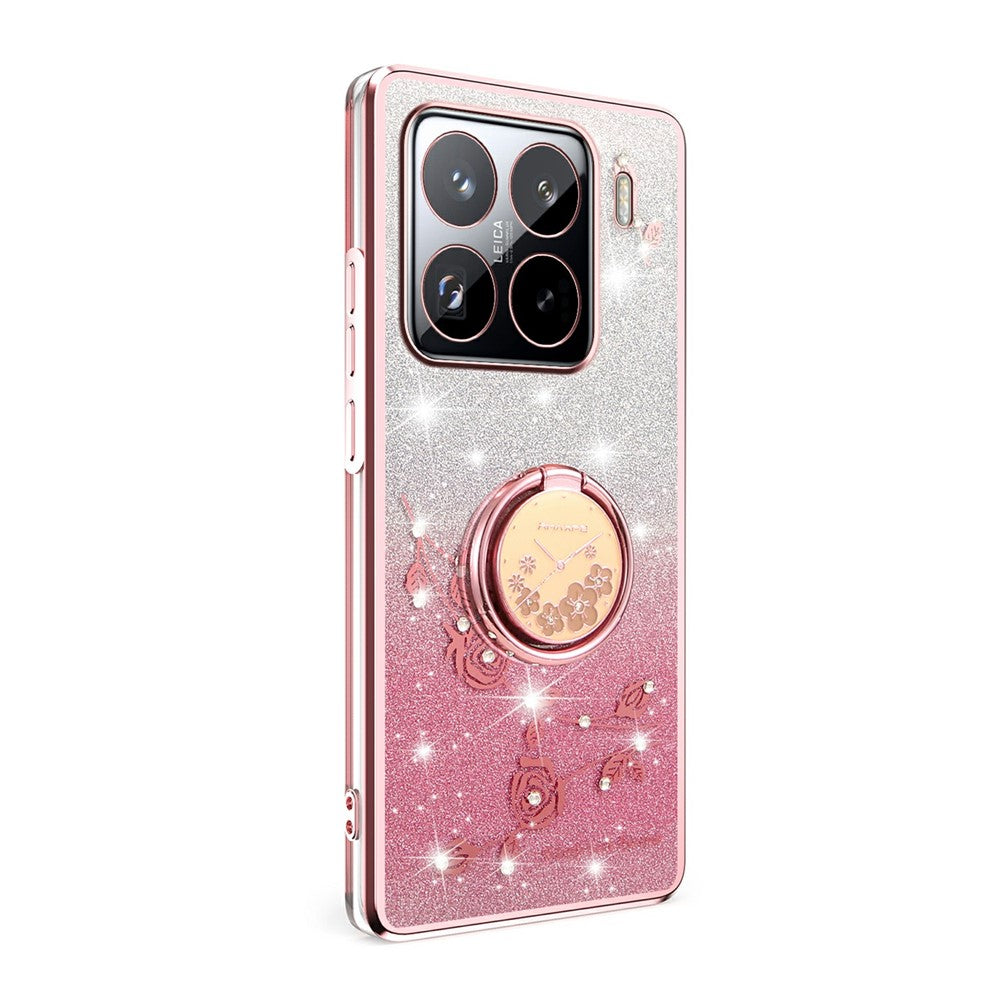 KADEM For Xiaomi 15S Pro Case Ring Kickstand TPU Flowers Phone Cover Gradient Glitter