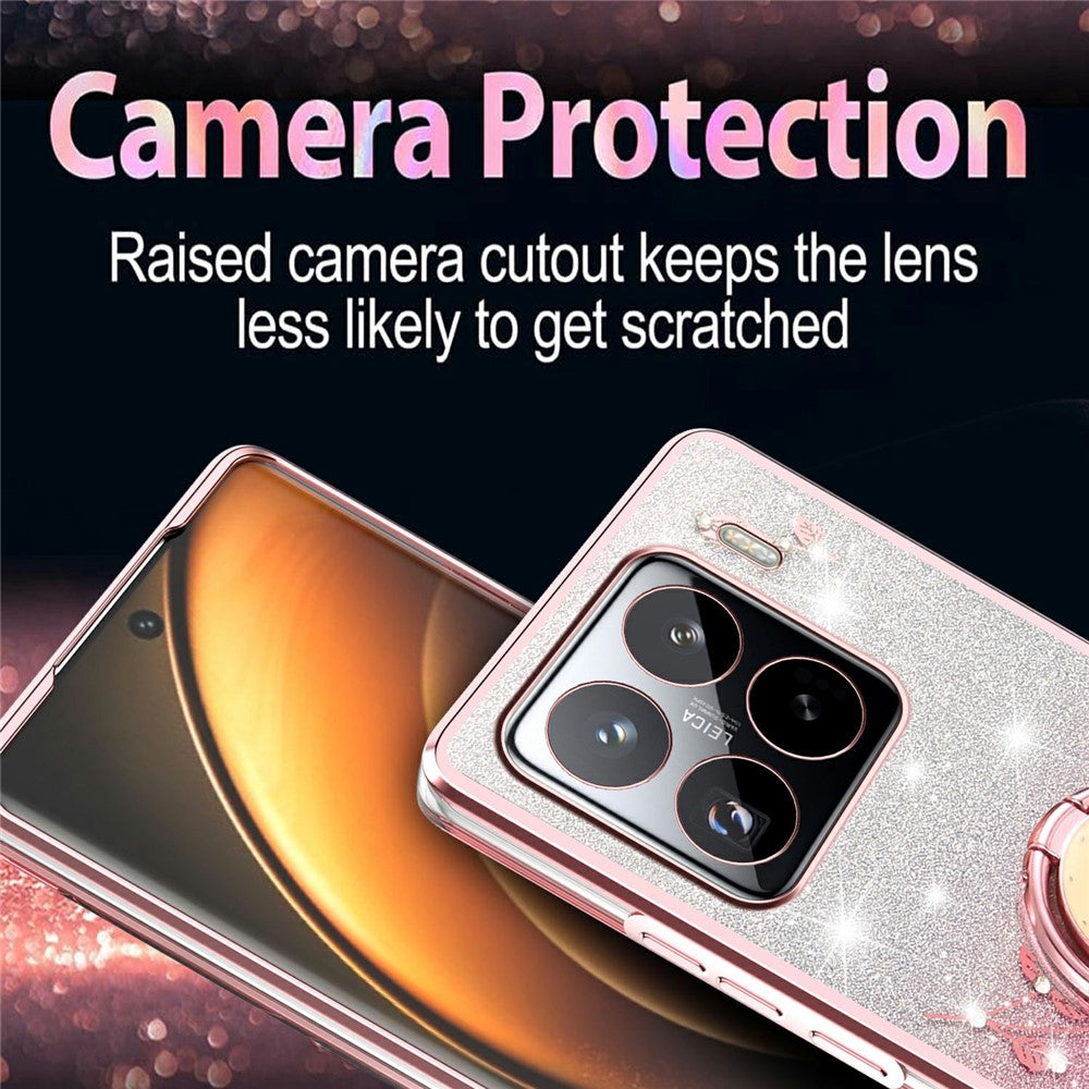 KADEM For Xiaomi 15S Pro Case Ring Kickstand TPU Flowers Phone Cover Gradient Glitter