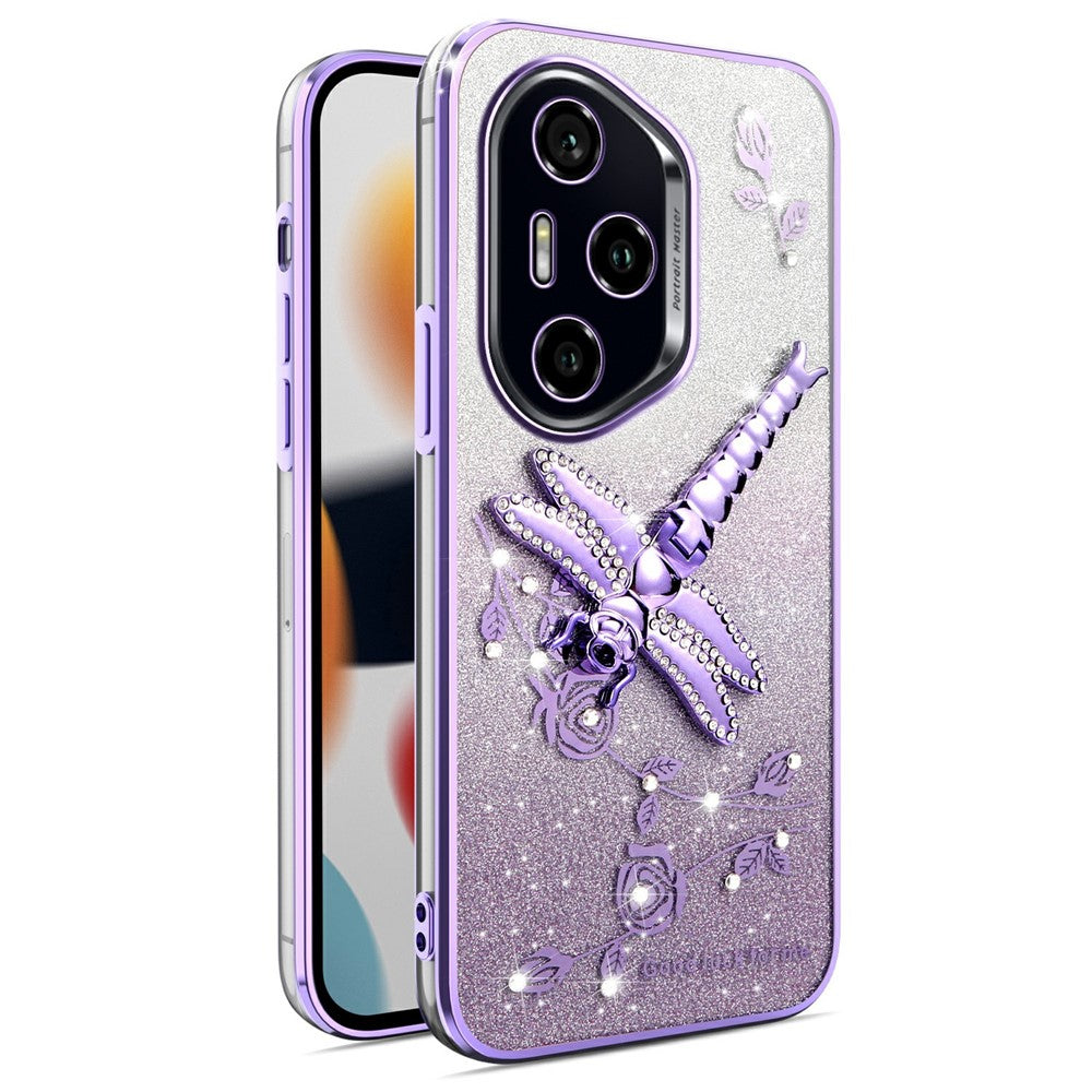 KADEM For Honor 400 Pro 5G (Global) Case Dragonfly Kickstand TPU Flowers Glitter Phone Cover
