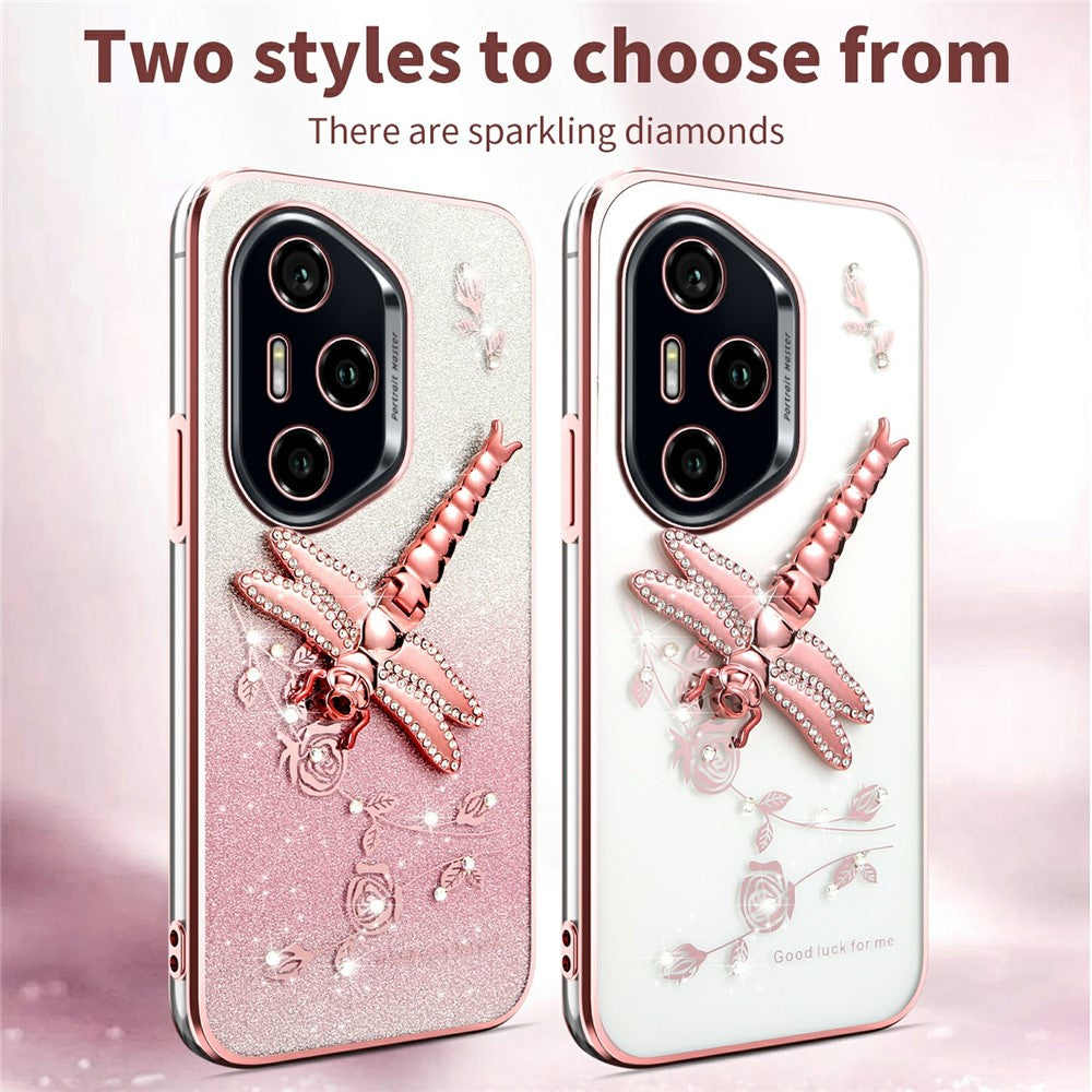 KADEM For Honor 400 Pro 5G (Global) Case Dragonfly Kickstand TPU Flowers Glitter Phone Cover
