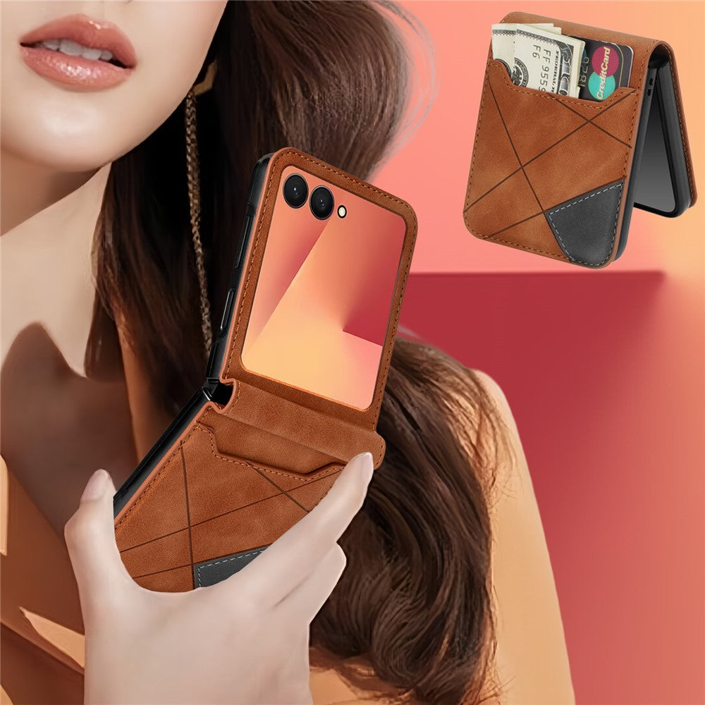 For Samsung Galaxy Z Flip7 5G Case Card Holder Color Splicing PU Leather + PC Phone Cover