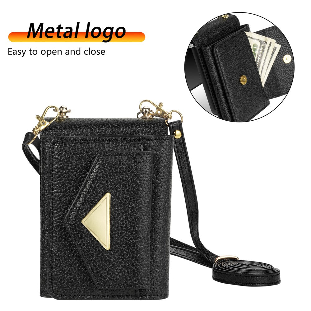 For Samsung Galaxy Z Flip7 5G Case Card Slots PU + PC Phone Cover with Long Strap