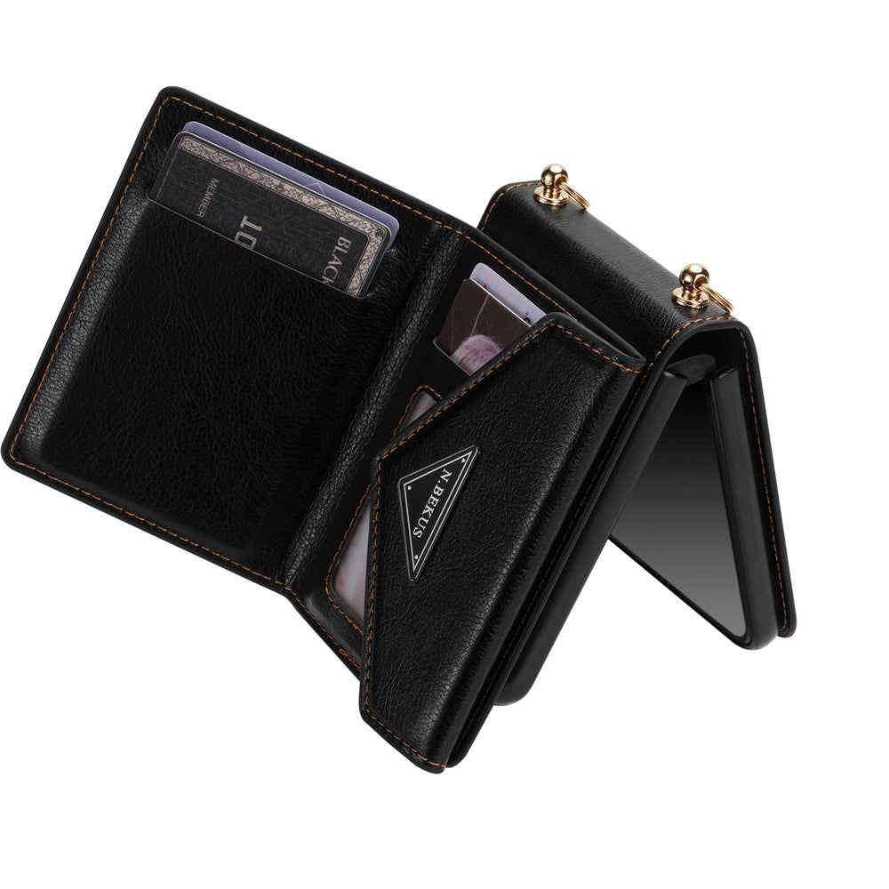 N.BEKUS For Samsung Galaxy Z Flip7 5G Case Zipper Card Holder PU + PC Phone Cover with Shoulder Strap