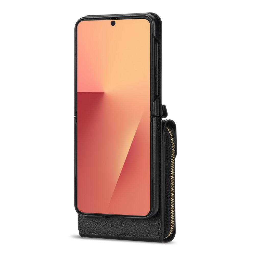 For Samsung Galaxy Z Flip7 5G Case Zipper Wallet PU Leather TPU PC Phone Cover with Shoulder Strap