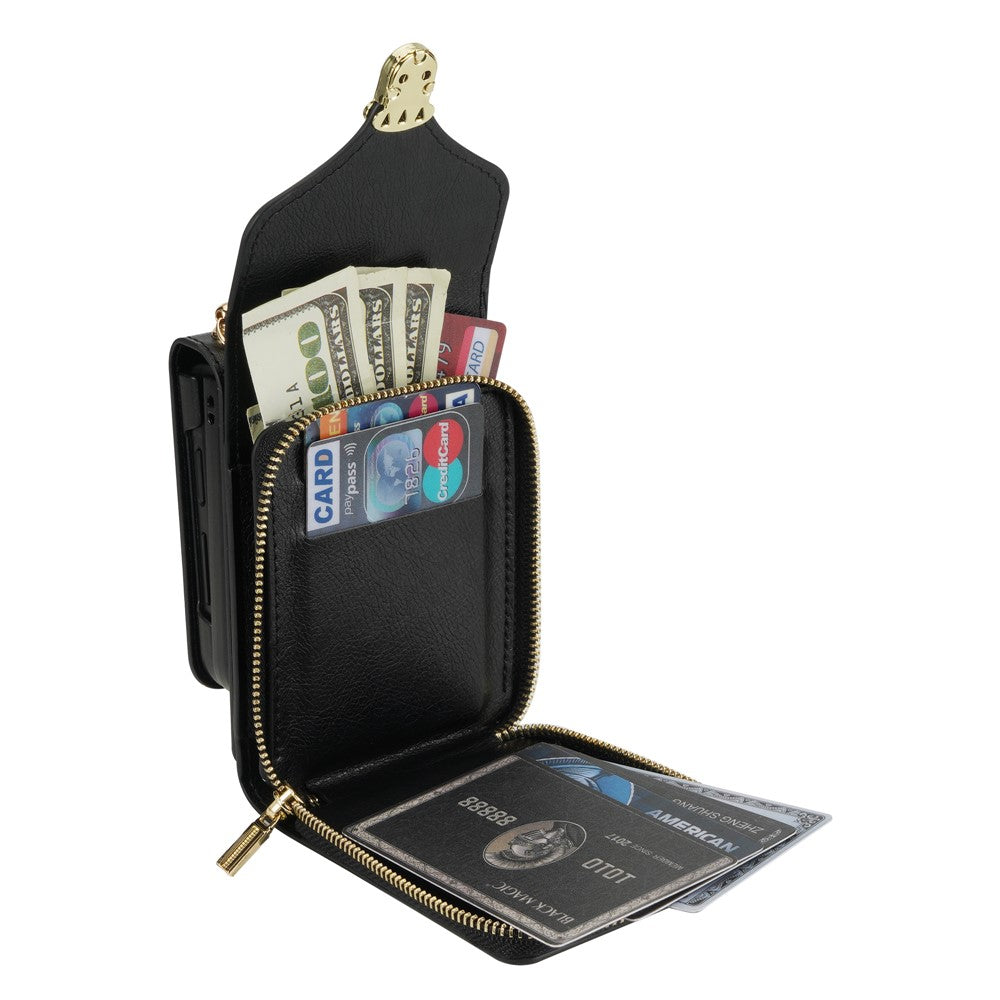 For Samsung Galaxy Z Flip7 5G Case Zipper Wallet PU Leather TPU PC Phone Cover with Shoulder Strap