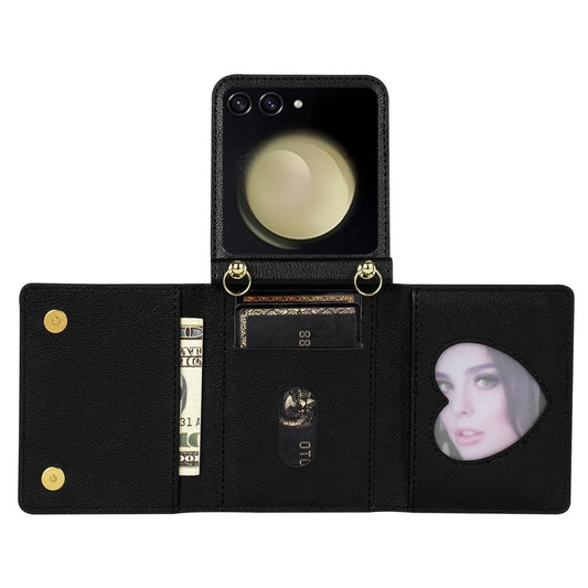 Galaxy Z Flip7 5G – Wallet-Handyhülle aus Metall, Kunststoff, PU-Leder und TPU, mit Schulterriemen