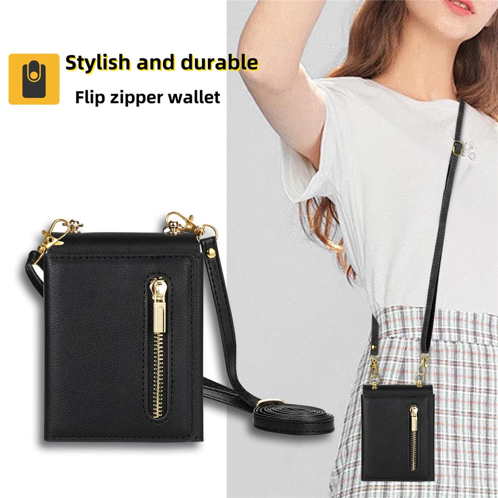 For Samsung Galaxy Z Flip7 5G Case Zipper Wallet PU + TPU + PC Phone Cover with Shoulder Strap