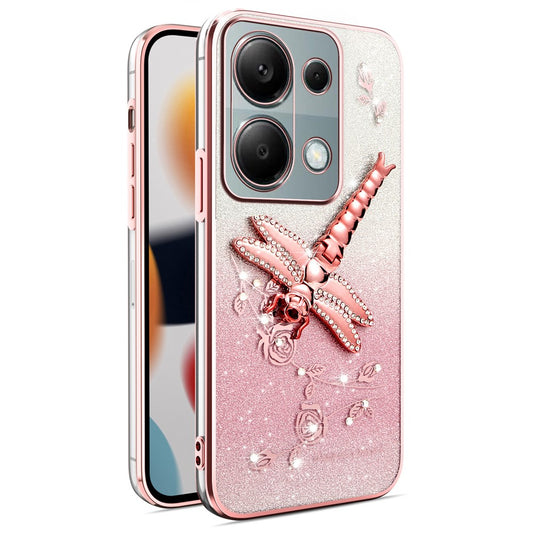 Xiaomi Redmi Note 13 Pro 4G / Xiaomi Poco M6 Pro 4G / Xiaomi Redmi Note 14S 4G Handyhülle – KADEM Phone Case Note 14S 4G / Poco M6 Pro 4G, Dragonfly Kickstand TPU Flowers Glitter