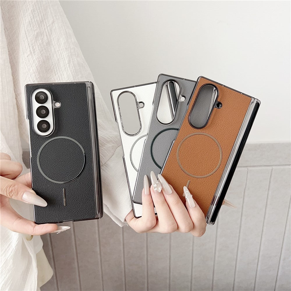 For Samsung Galaxy Z Fold7 5G Phone Magnetic Case Leather + PC Protective Cover