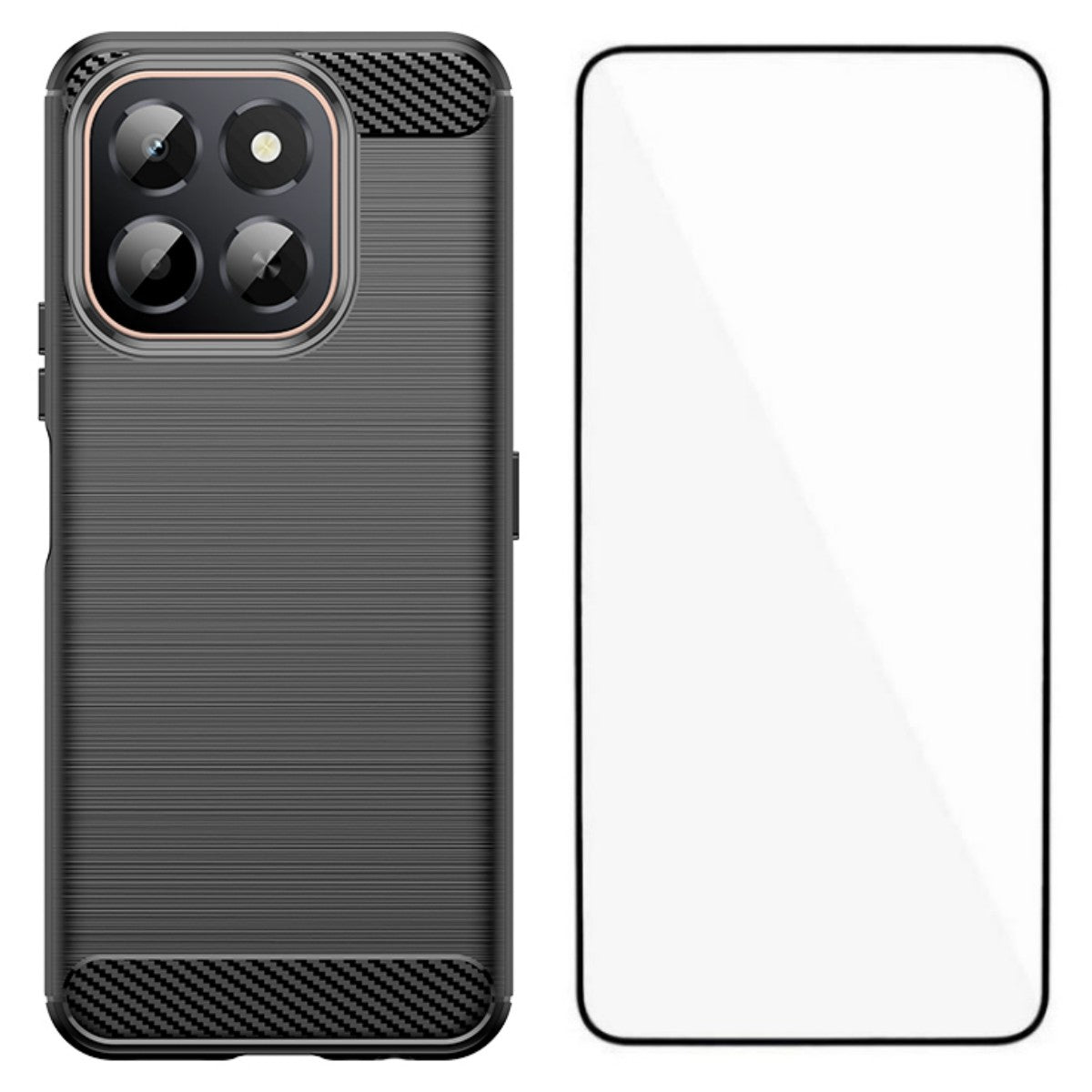 WANLONFENG For Honor X6c 4G Case with Screen Film  LS Series Big Lens Hole Brushed Texture TPU Phone Cover