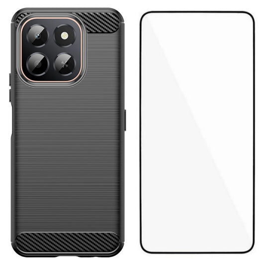 Honor X6c 4G Handyhülle – WANLONFENG mit Displayschutzfolie der LS-Serie, großes Linsenloch, gebürstete Textur, TPU