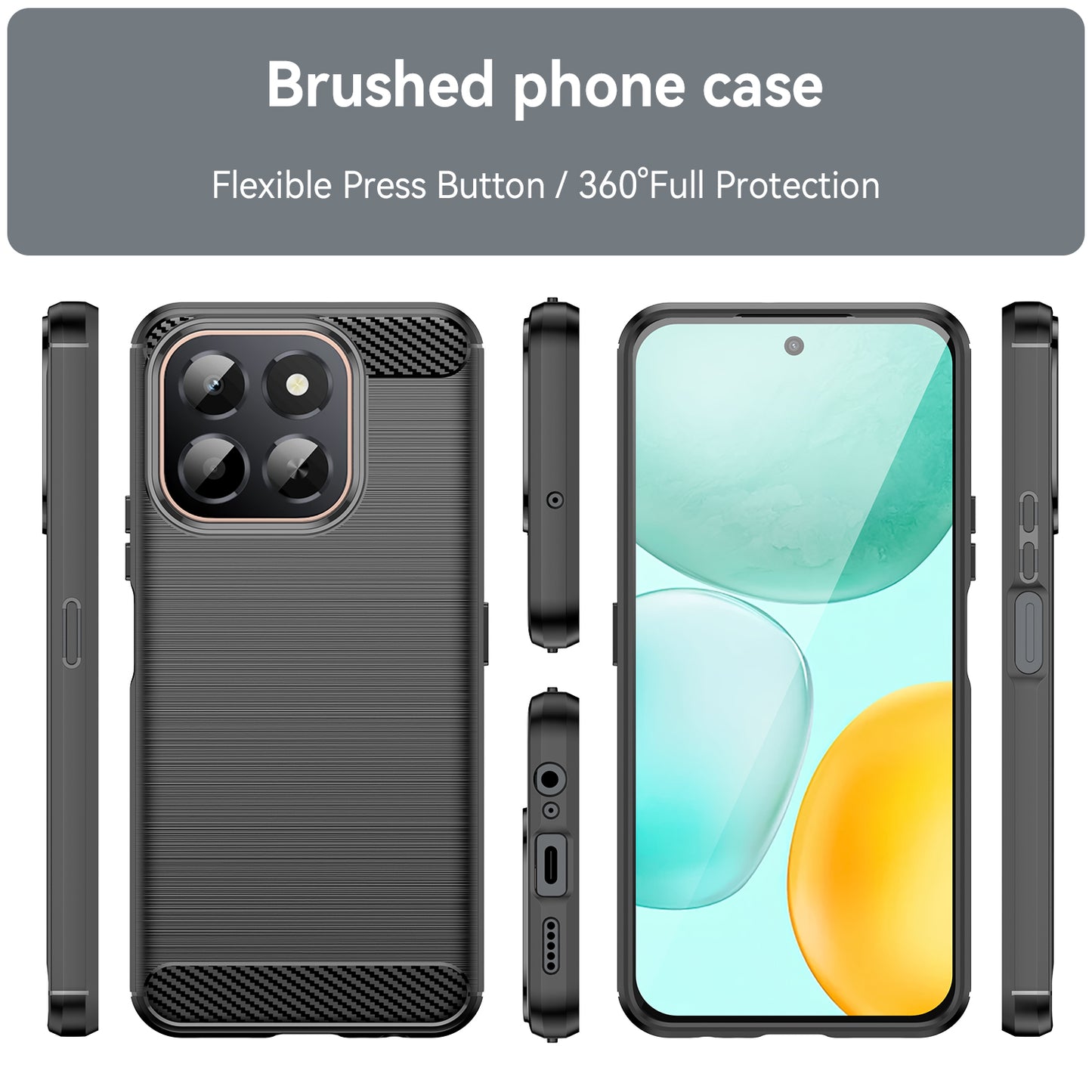 WANLONFENG For Honor X6c 4G Case with Screen Film  LS Series Big Lens Hole Brushed Texture TPU Phone Cover