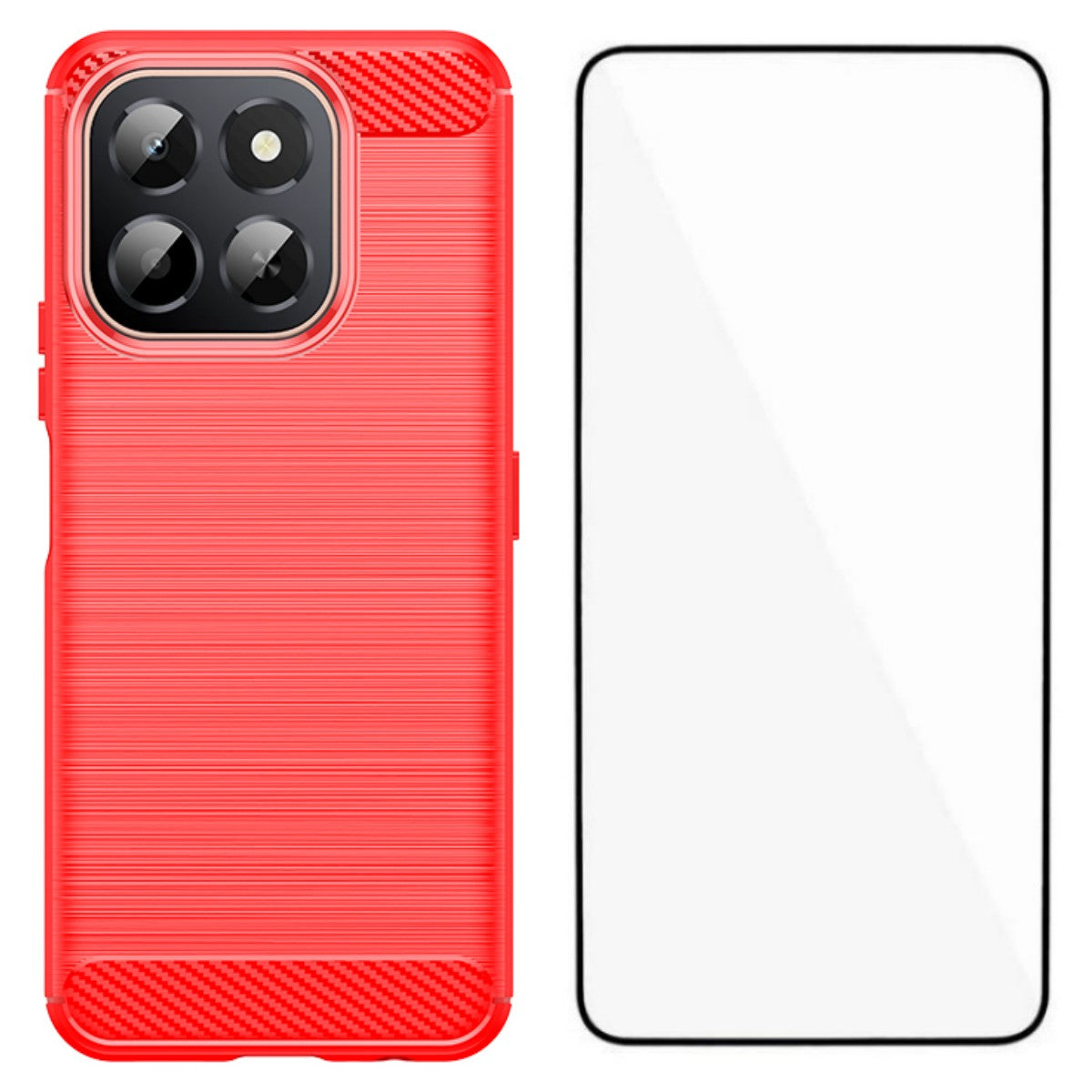 WANLONFENG For Honor X6c 4G Case with Screen Film  LS Series Big Lens Hole Brushed Texture TPU Phone Cover
