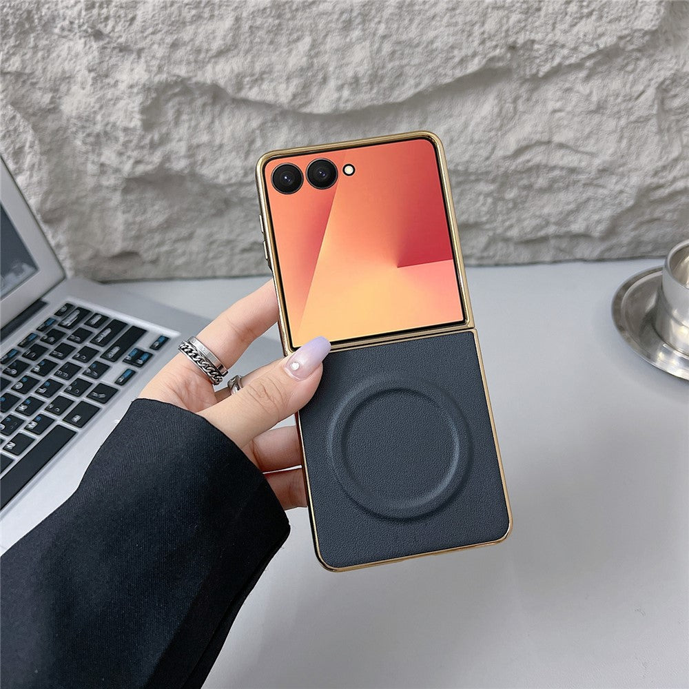 For Samsung Galaxy Z Flip7 5G Magnetic Case Nappa Texture PU + TPU + PC Phone Back Cover