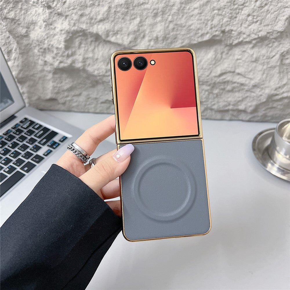For Samsung Galaxy Z Flip7 5G Magnetic Case Nappa Texture PU + TPU + PC Phone Back Cover