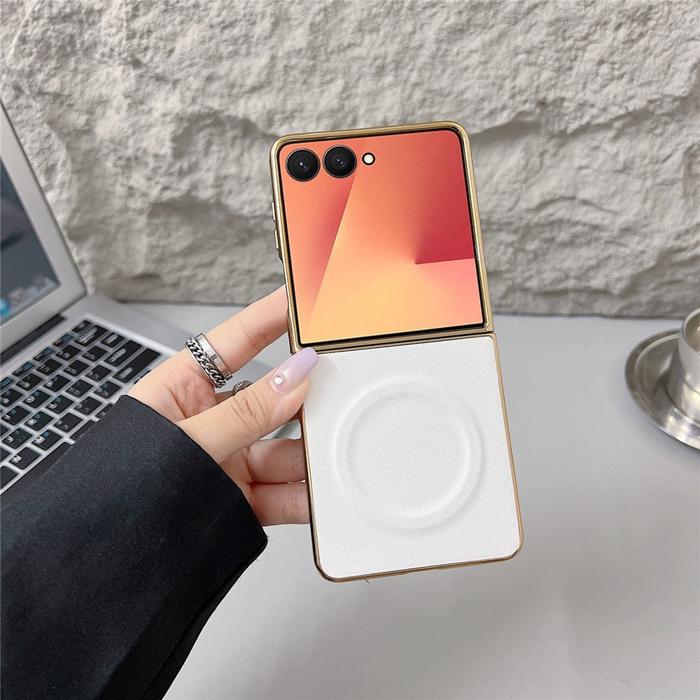 For Samsung Galaxy Z Flip7 5G Magnetic Case Nappa Texture PU + TPU + PC Phone Back Cover