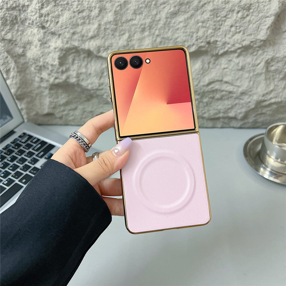 For Samsung Galaxy Z Flip7 5G Magnetic Case Nappa Texture PU + TPU + PC Phone Back Cover